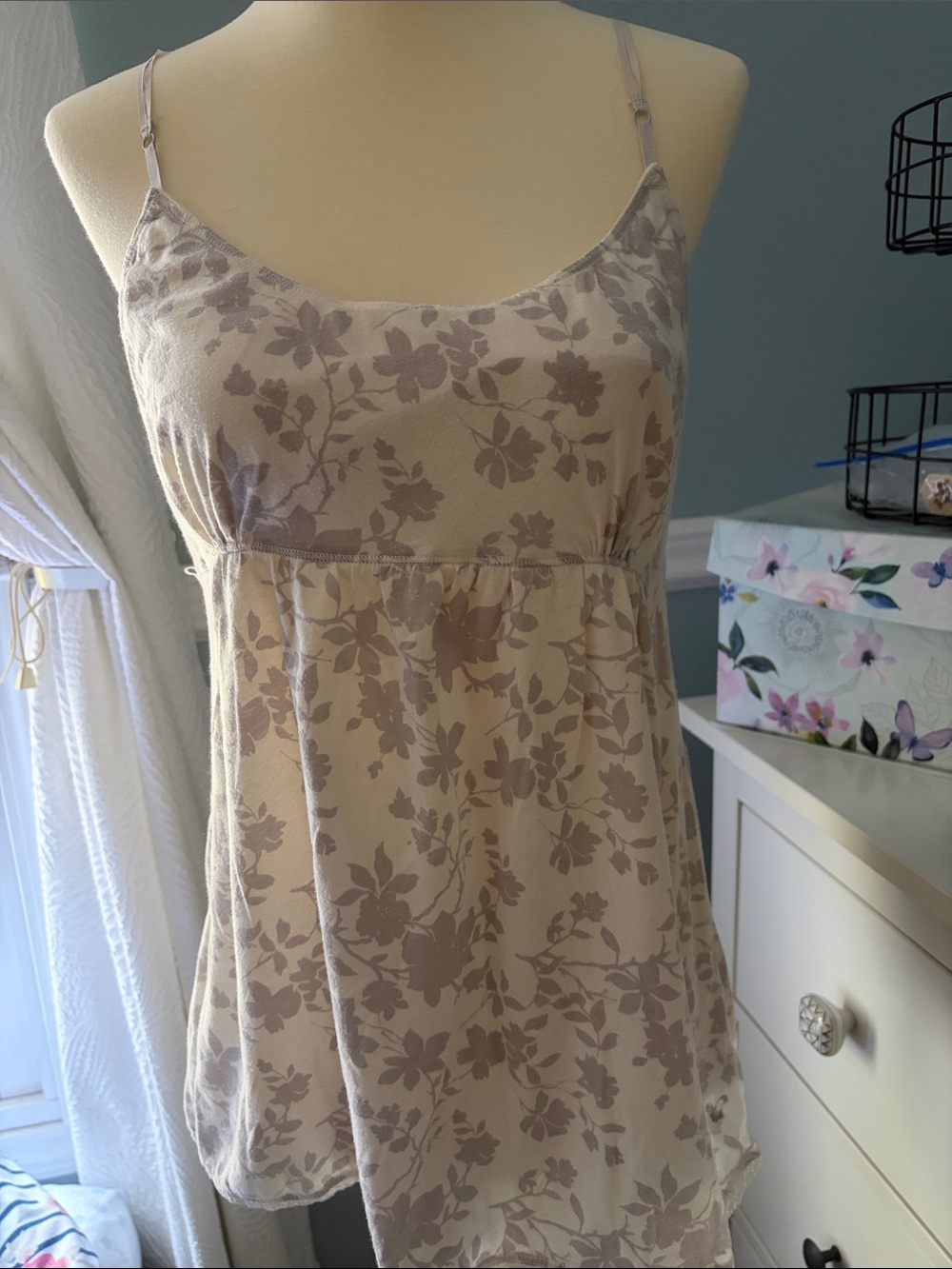 Women's Floral Lounge Cami - Taupe/Beige